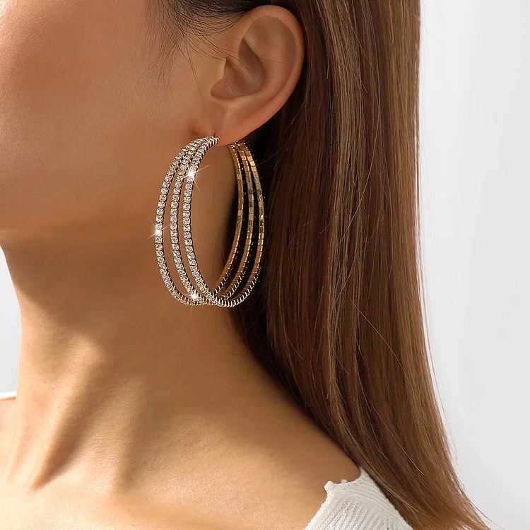 Street Elegant Layered Circular Geometry Rhinestone Earrings