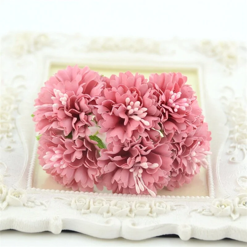 6pcs/lot Mini Artificial Silk Rose Flower Bouquet For Wedding Home Decoration DIY Handmade Crafts Accessories Fake Flowers