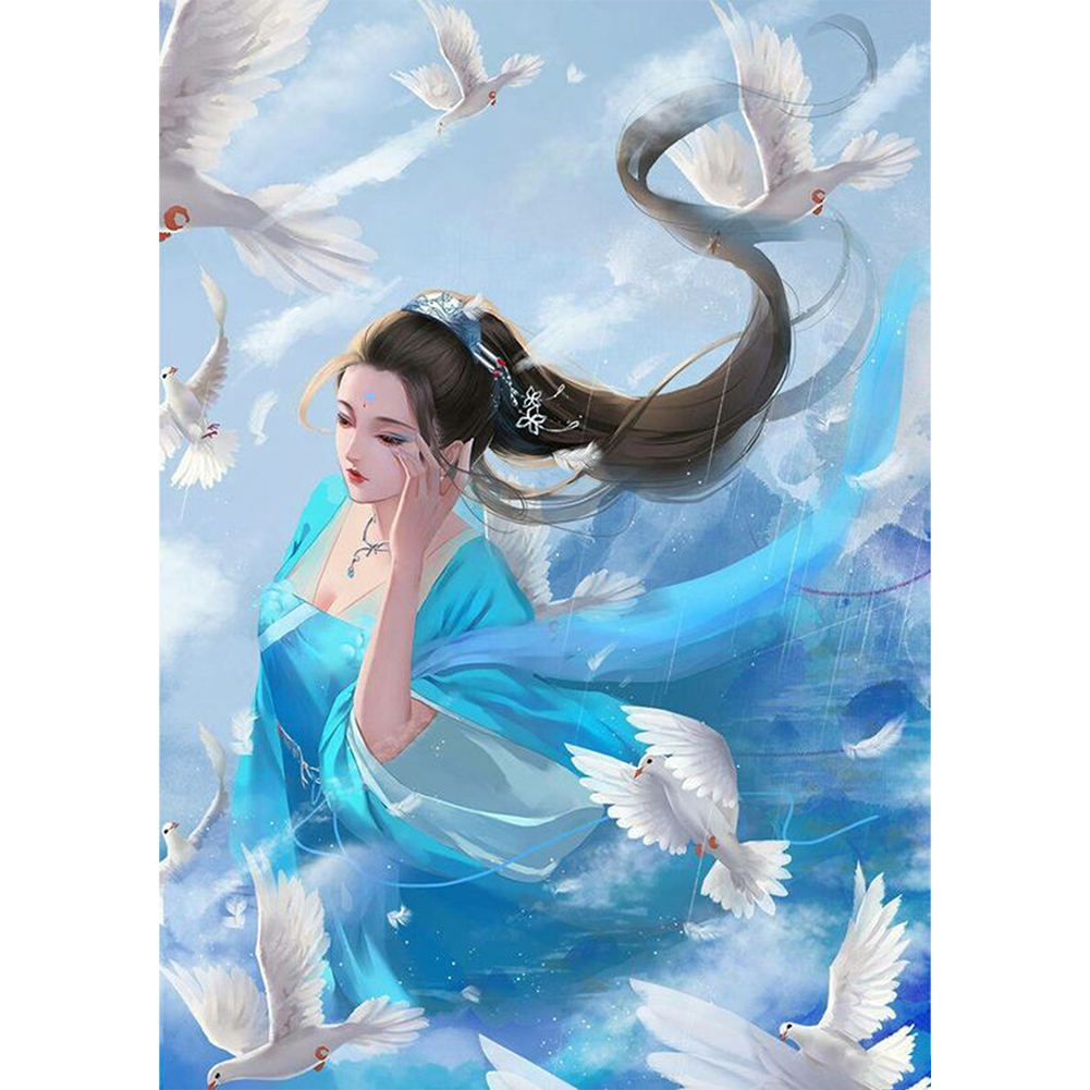 

30*40CM - Round Drill Diamond Painting - Pigeon Girl, 501 Original