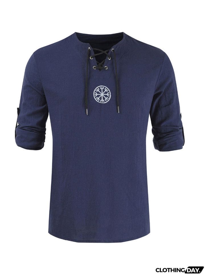 Lace Up Black Long Sleeve Shirt Mens