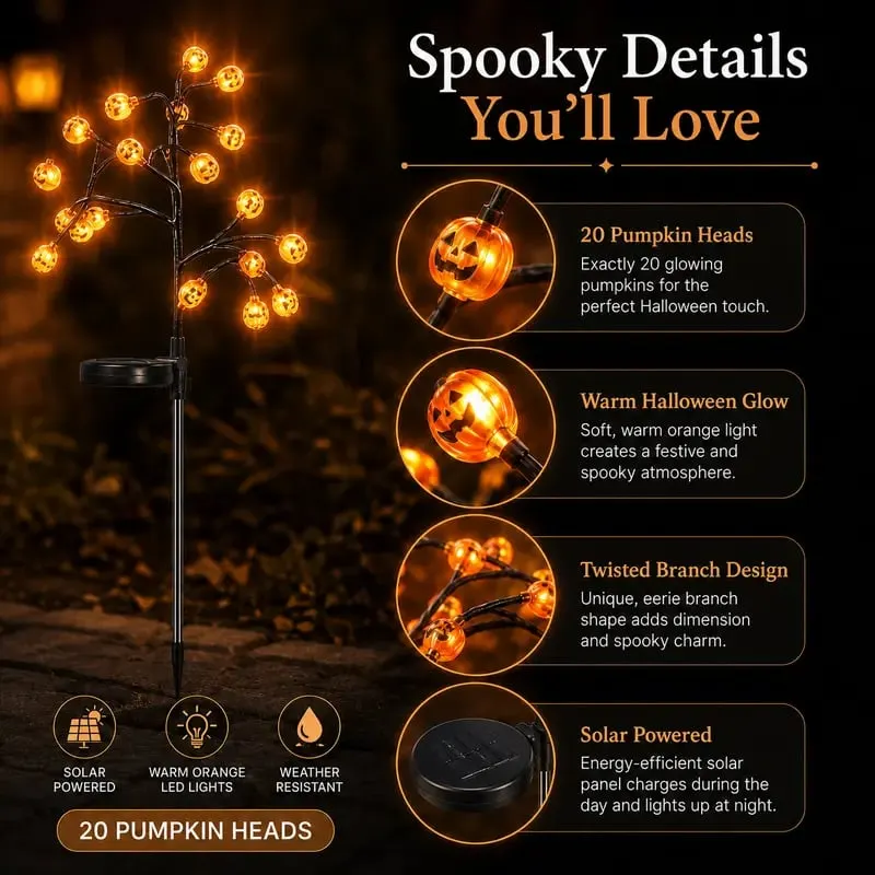 Halloween pumpkin solar lights creating a warm outdoor atmosphere