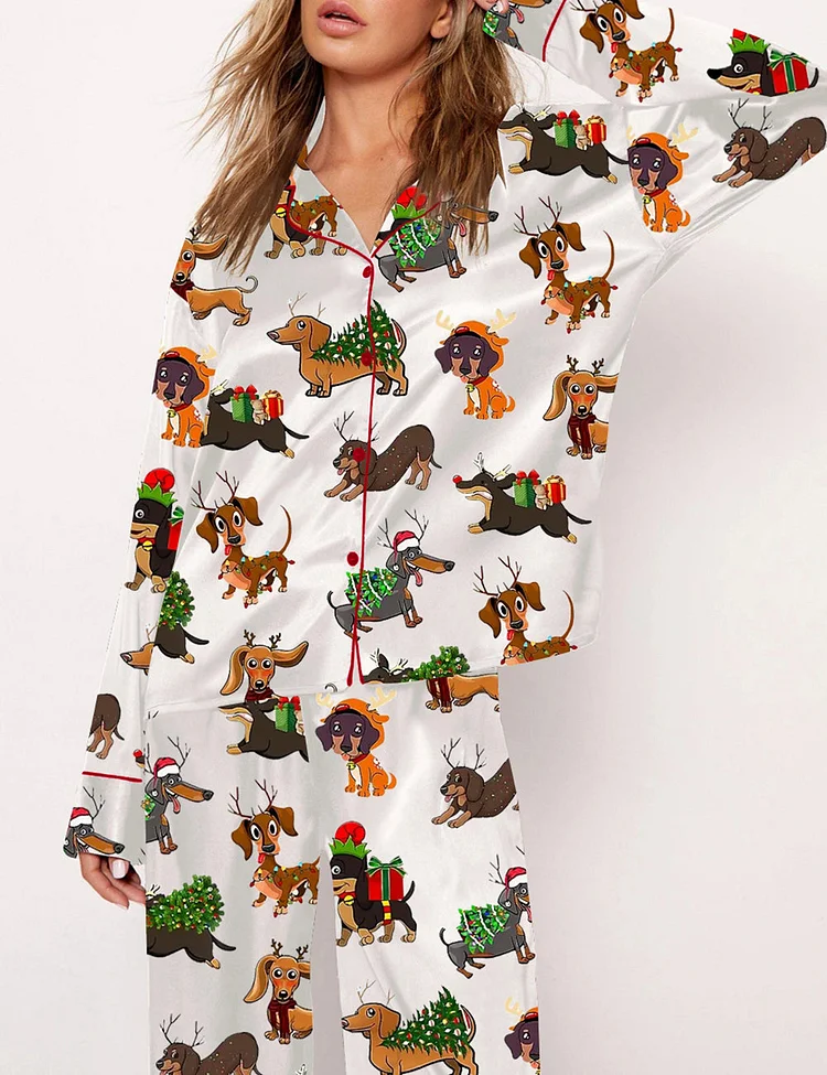 Women's Dachshund Christmas Wiener Dog Pajama Set
