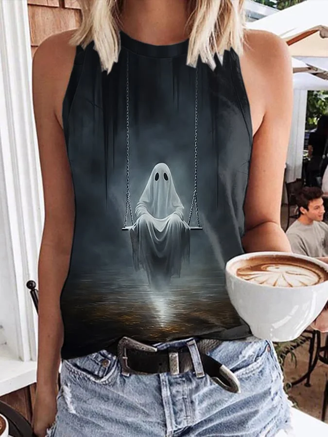 Women's Retro Ghost Print Casual Vest