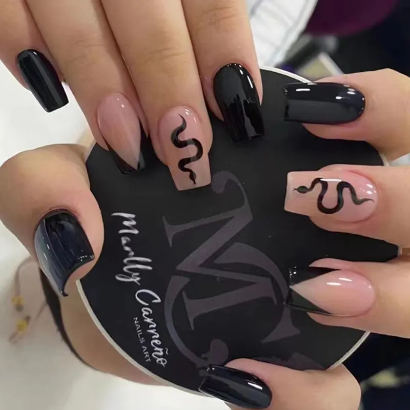 Churchf Churchf Black Snake Medium Long European Square A Slice Ins Wind Sweet Cool Hot Girl Nail Fake Nails