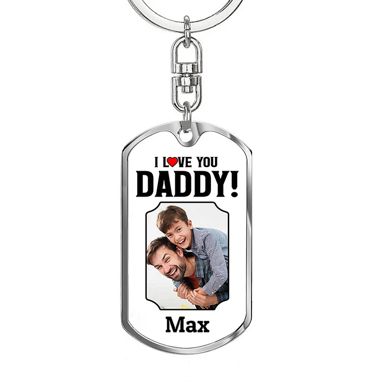 Personalized Photo Keychain Engraved Name Gift for Dad "I Love You Daddy"