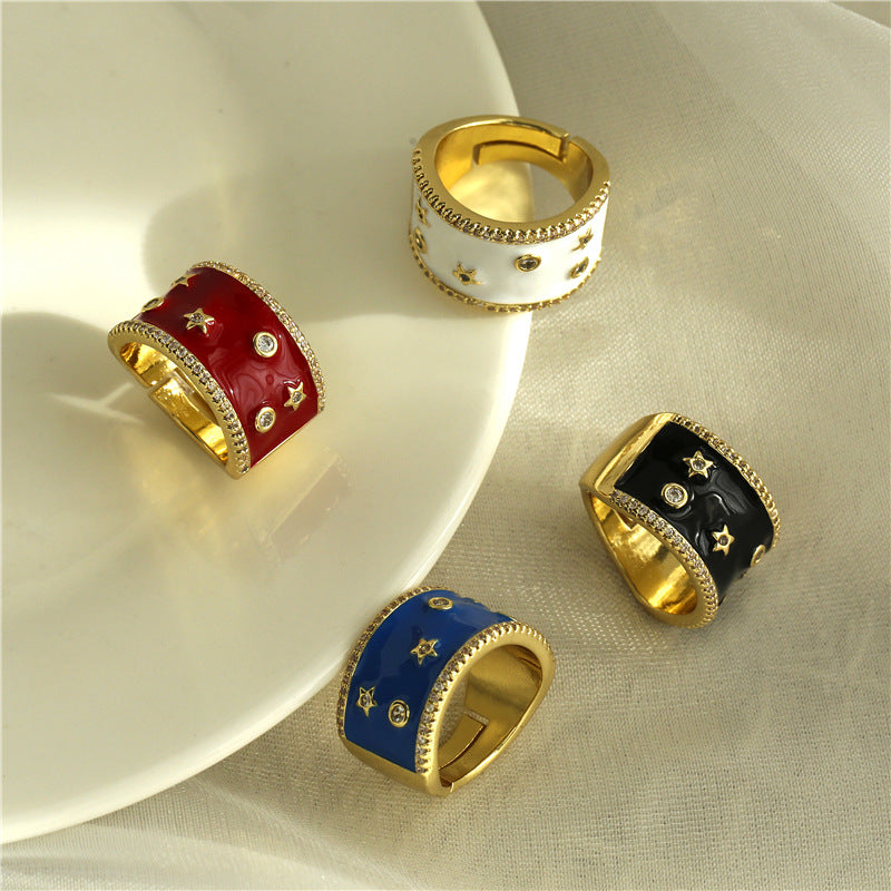 Women Circle Geometric Copper Inlay Rings