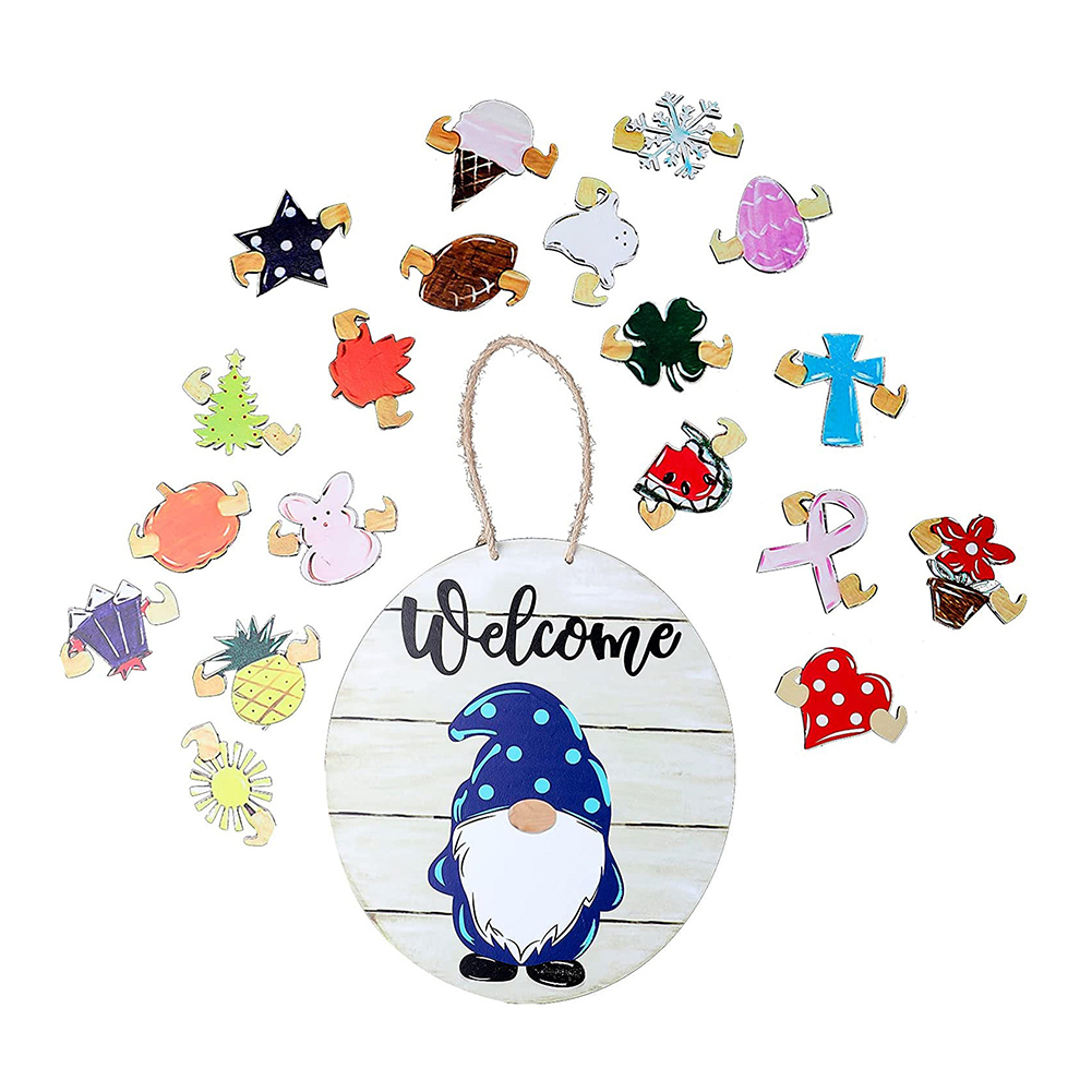 

Wooden Welcome Gnome Replaceable Door Sign DIY Outdoor Hanging Home Decor, 501 Original