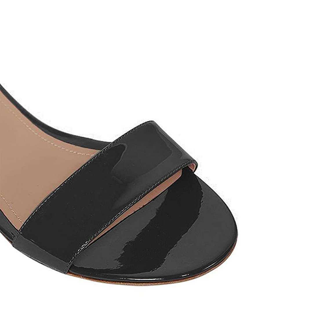 Vegan Leather Round Toe Ankle Strap Summer Sandals in Black
