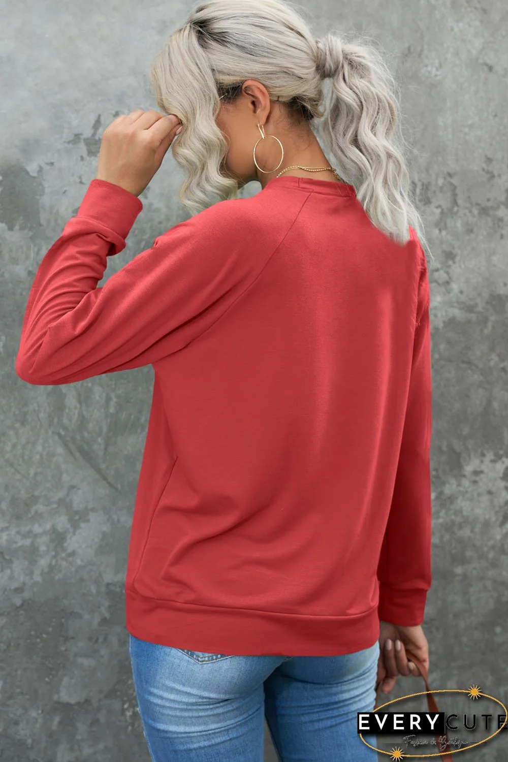 Red I Love Valentine Heart Flocking Pullover Sweatshirt