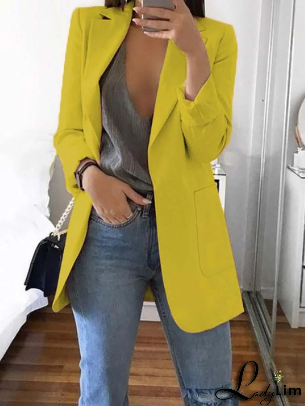 Laper Collar Double Button Pocket Side Pea Coat