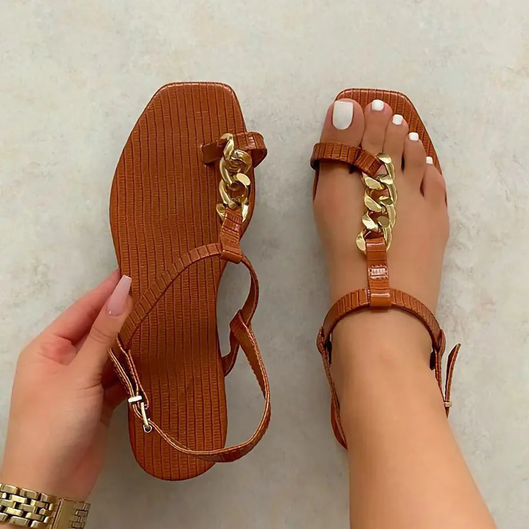 Letclo™ 2021 Summer New Style Fashion Texture Chain Flat Outdoor Flip Flop Sandals letclo Letclo