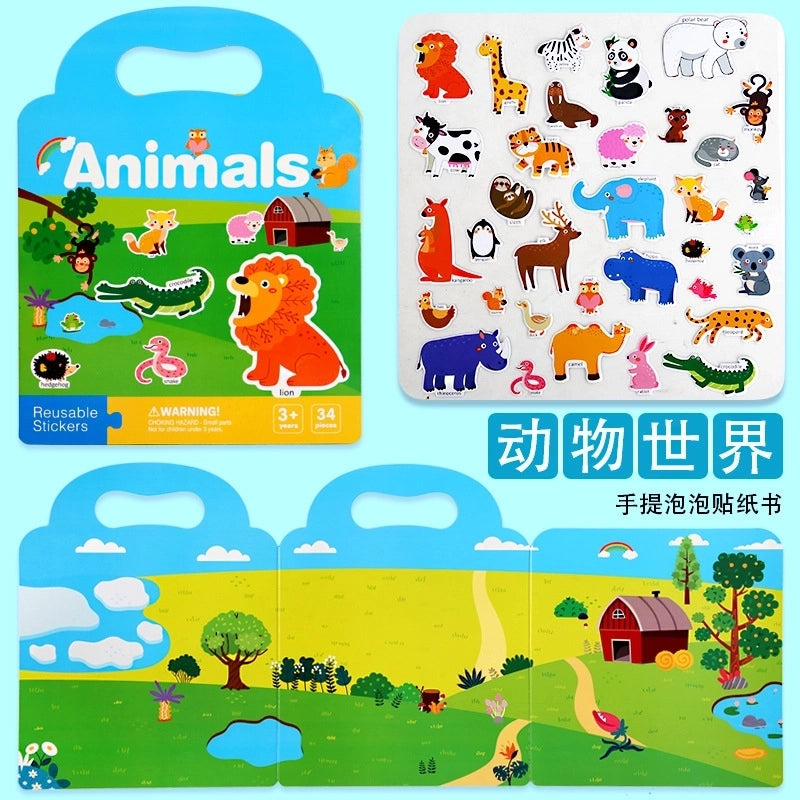 Jelly Stickers Quiet Book Children’s Early Education Concentration Dinosaur Scene Stickers Puzzle Training Fun DIY