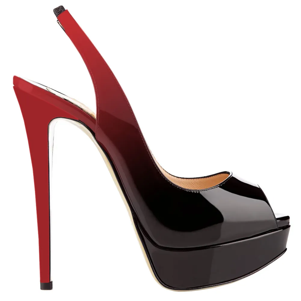 150mm Slingback Sandals Platforms Sky High Party Gradient Color Red Black Pumps-vocosishoes