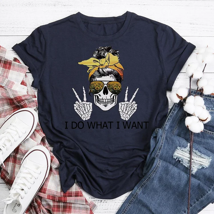 I Do What I Want Skull Bowknot Sunflower  T-Shirt Tee-06081-Annaletters