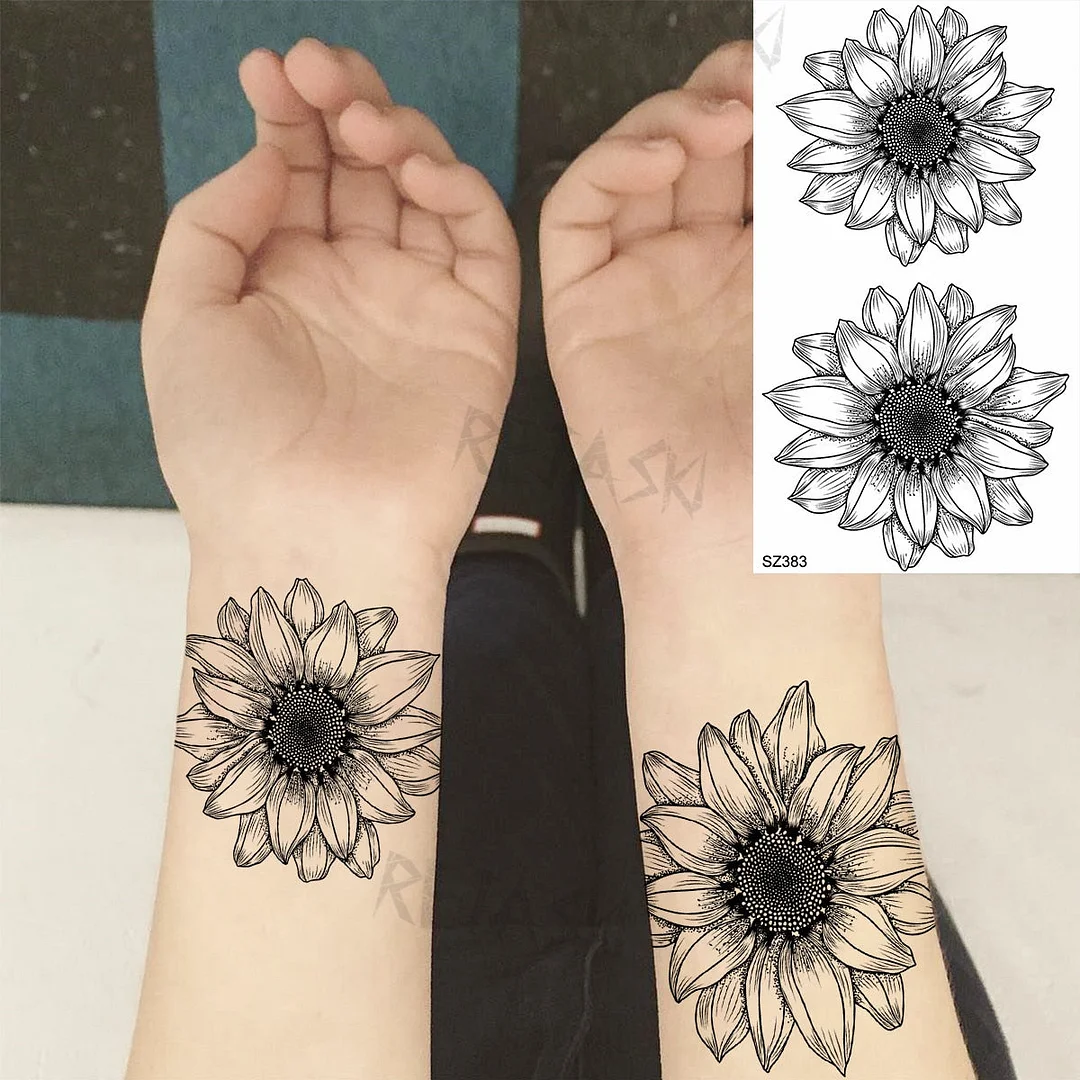 Realistic Sunflower Fashion Wrist Temporary Tattoos For Women Gilr Butterfly Geometry Fake Tattoo Custom Armbands Washable Tatoo