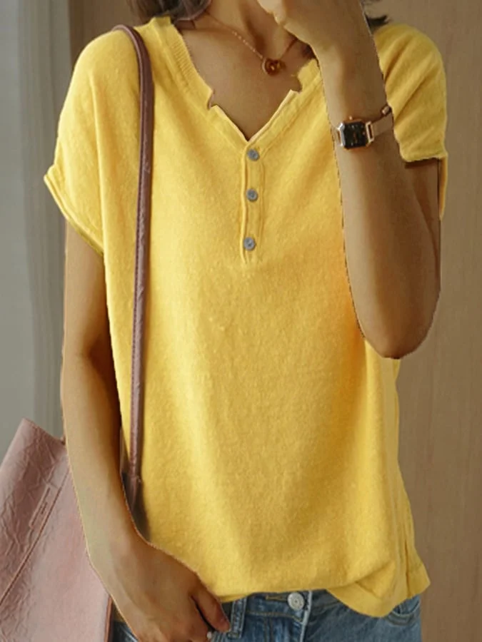 Women's Short Sleeve Casual V-Neck Knitted Top