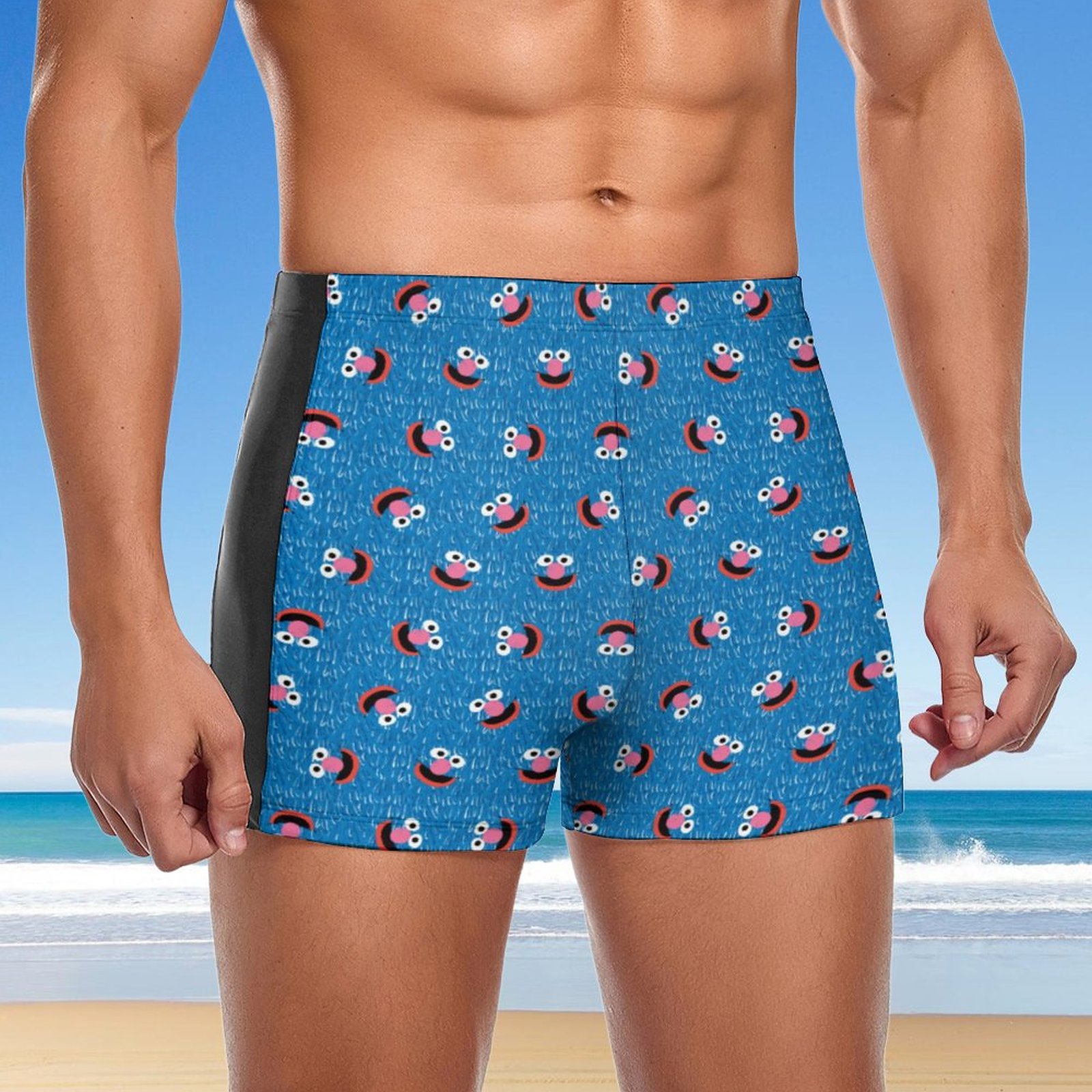 SFNEEWHO Grover Furry Face Swim Brief Square Leg Mens Board Shorts ...