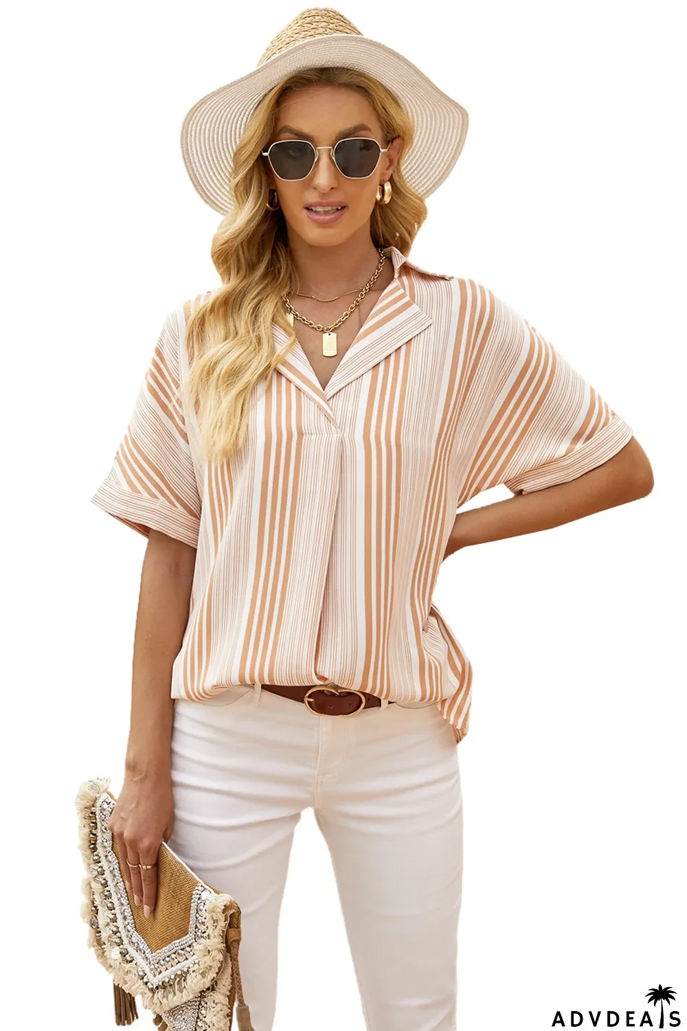 Loose Button Back Striped Blouse