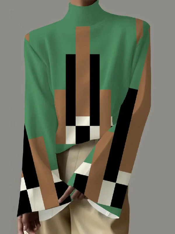 Long Sleeves Printed High-Neck T-Shirts Tops