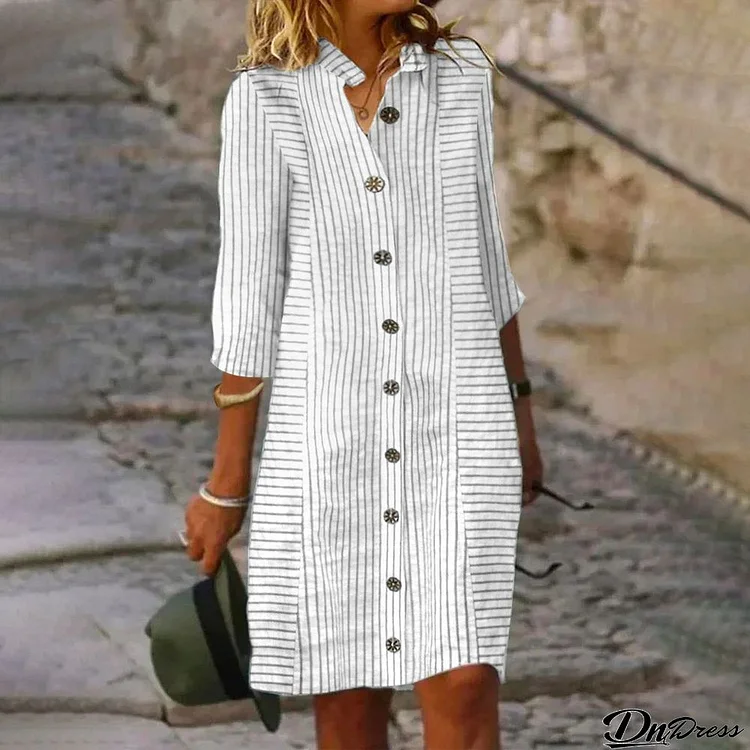 Casual White Striped Mini Dress