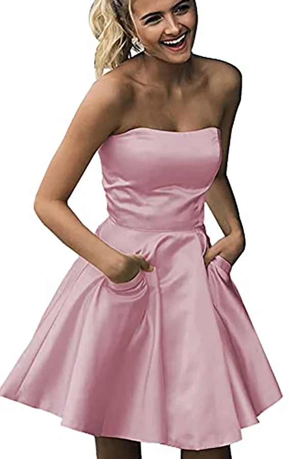 Miabel Strapless Short Bridesmaid Dress With Pockets