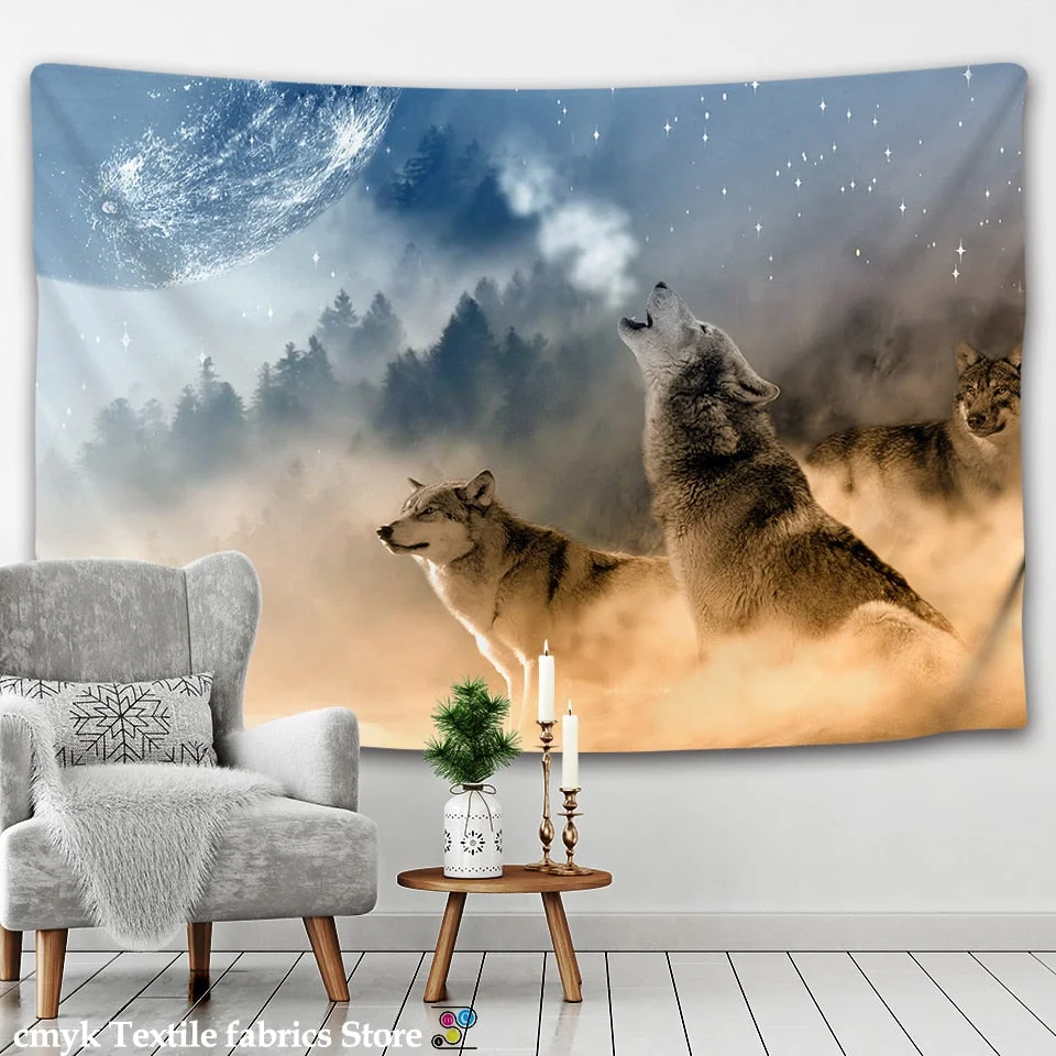 Animals Wolf Tapestry Background Psychedelic Wall Hanging Tribal Animal Sheets Wolf Tapestry Home Decor Beach Mat