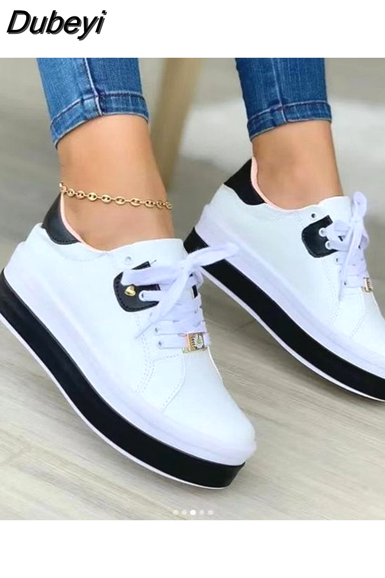 Dubeyi Sneakers Women's 2023 Fashion Plus Size 43 Ladies Casual Vulcanized Shoes Lace Up Thick Sole Sneakers Women's Shoes