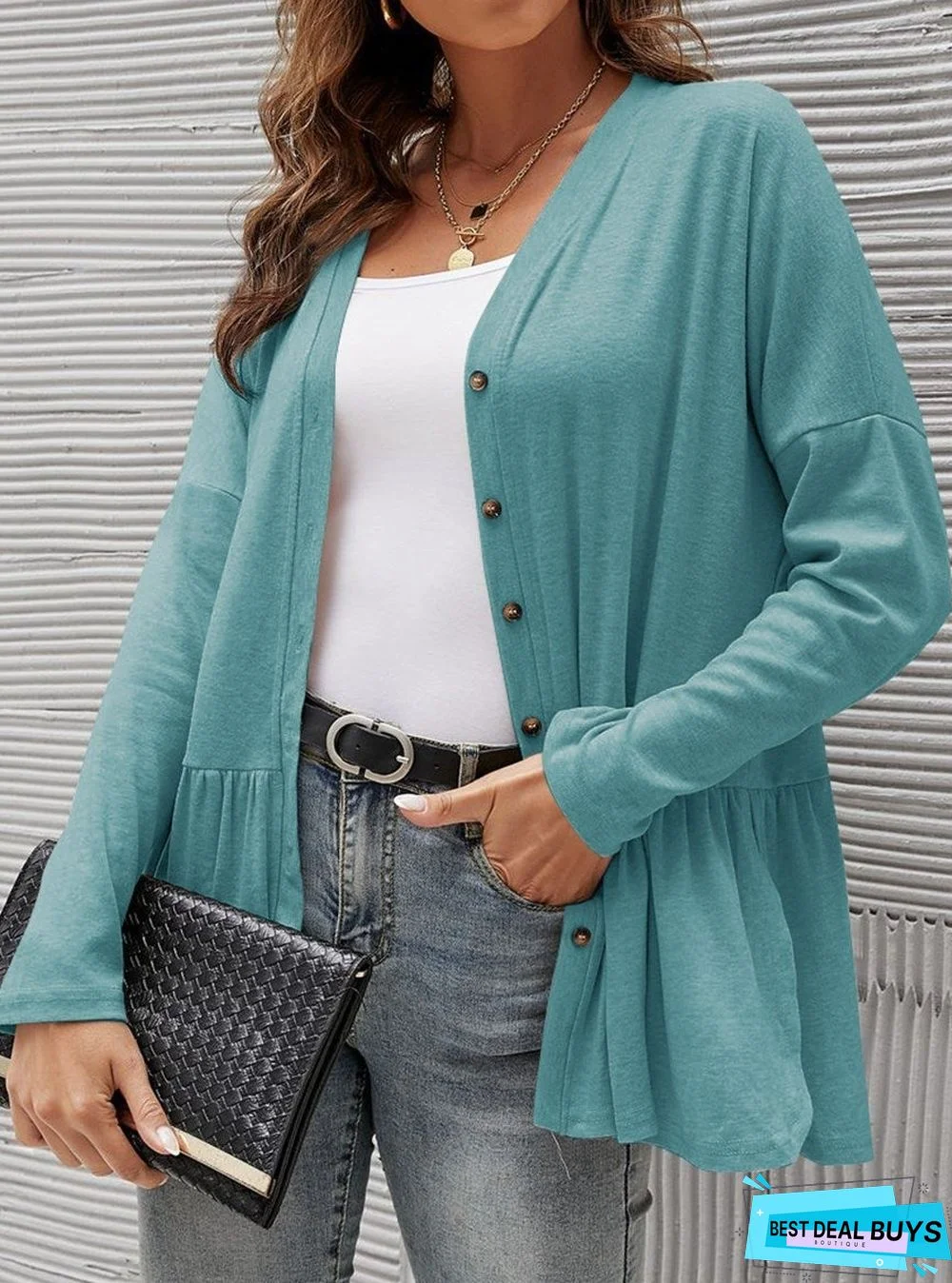 New Women Mid-Length Breasted Long-Sleeved Cardigan Top