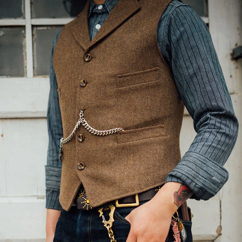 American Vintage Classic Herringbone Pattern Tweed Vest