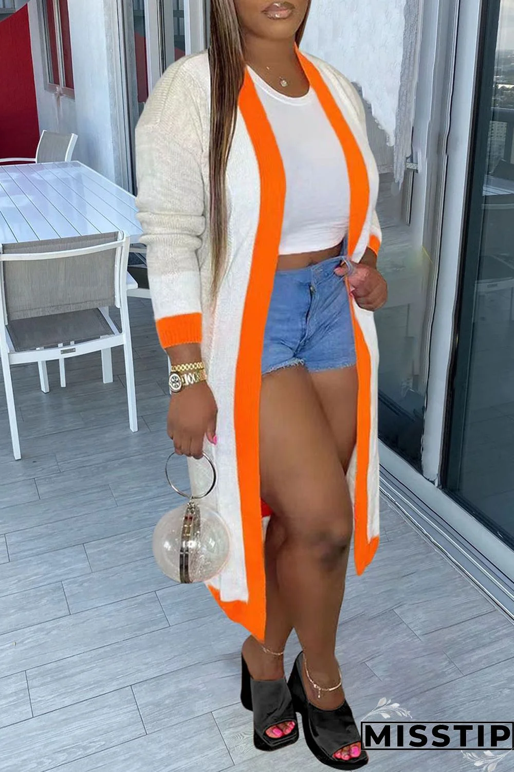 Blue Casual Patchwork Outerwear