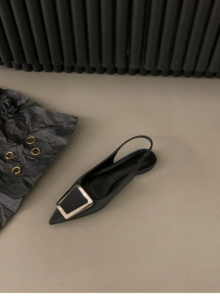 Yyvonne Flat-Bottomed Black-Headed Sandals Fairy Shoes 2025 New Spring And Summer Pointed Drill Temperament Single Shoes