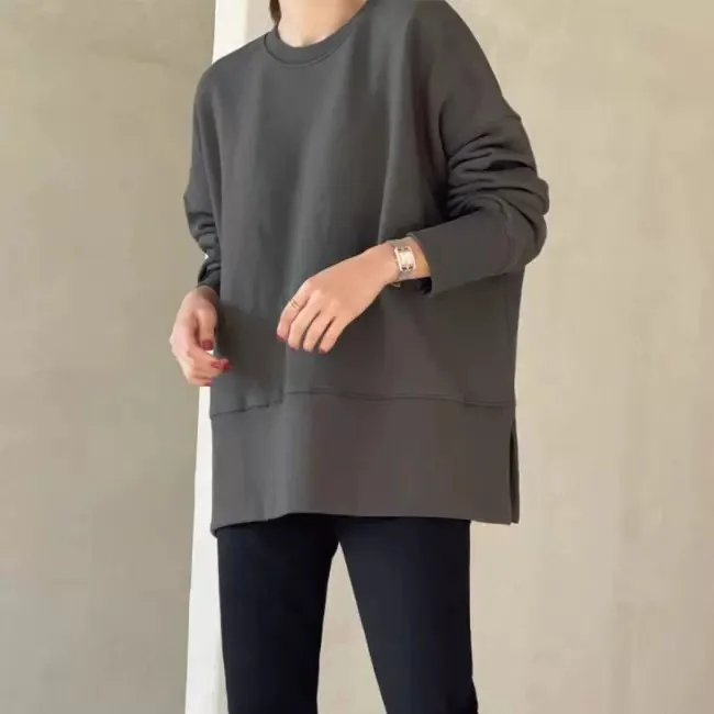 Loose Gray Split Long Sleeve Sweatshirt