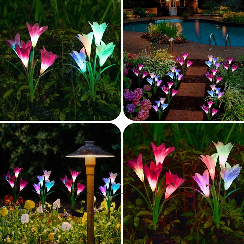 Solar Flower Lights, New Upgraded Multi-Color Solar Outdoor Lily Lights (2 Pack, Waterproof 7 Color)