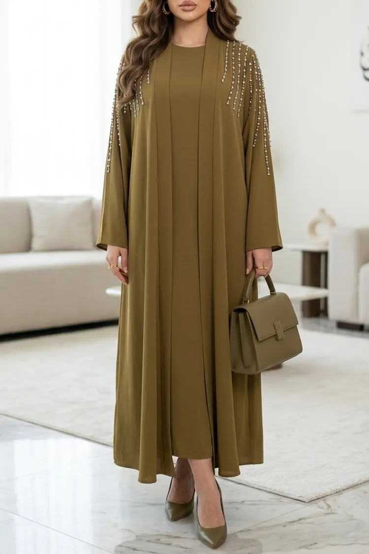 beaded abaya dress Long Robe Beaded Abaya Muslim Women Evening Maxi Dress Kaftan Formal Party Dubai