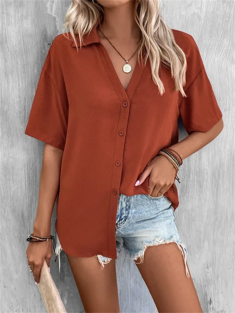 Women's Short Sleeve V Neck Casual Top T-Shirt