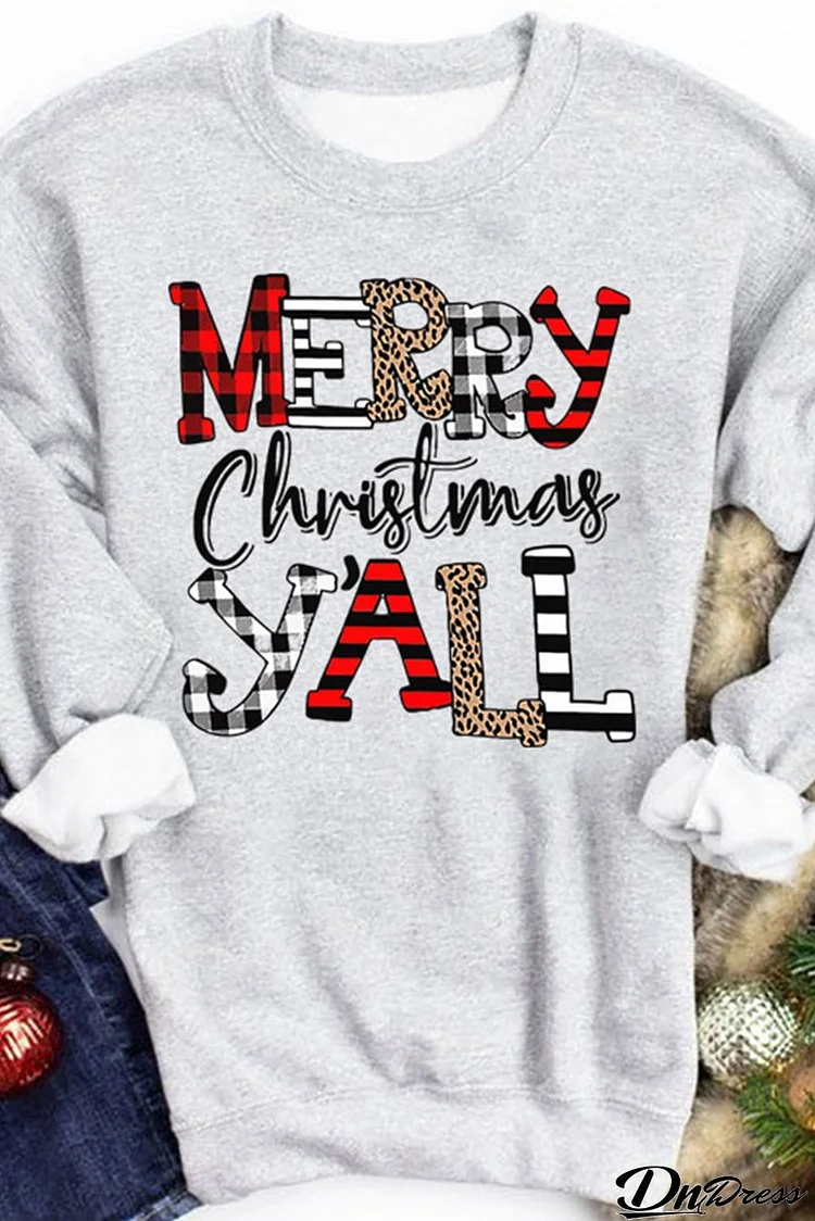 Merry Christmas Y'all Crewneck Pullover Sweatshirt