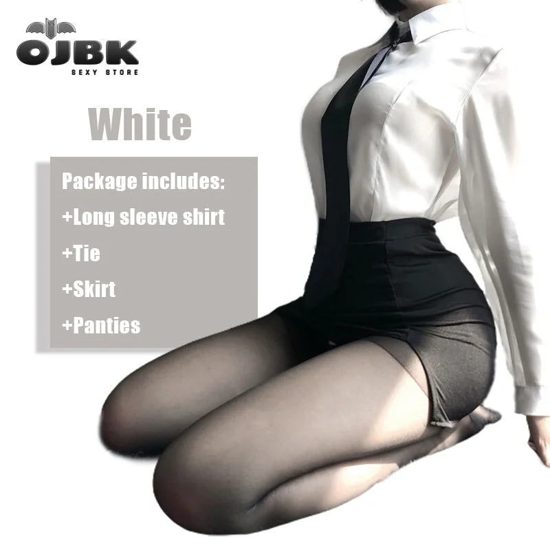 OJBK Office Lady Sexy Cosplay Costumes Long Sleeve Shirt With Mini Skirt Erotic Sex Lingerie Porno Temptation College Girl 2020