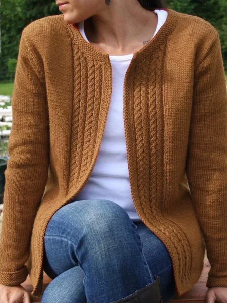 Crew Neck Loose Wool/knitting Casual Cardigan