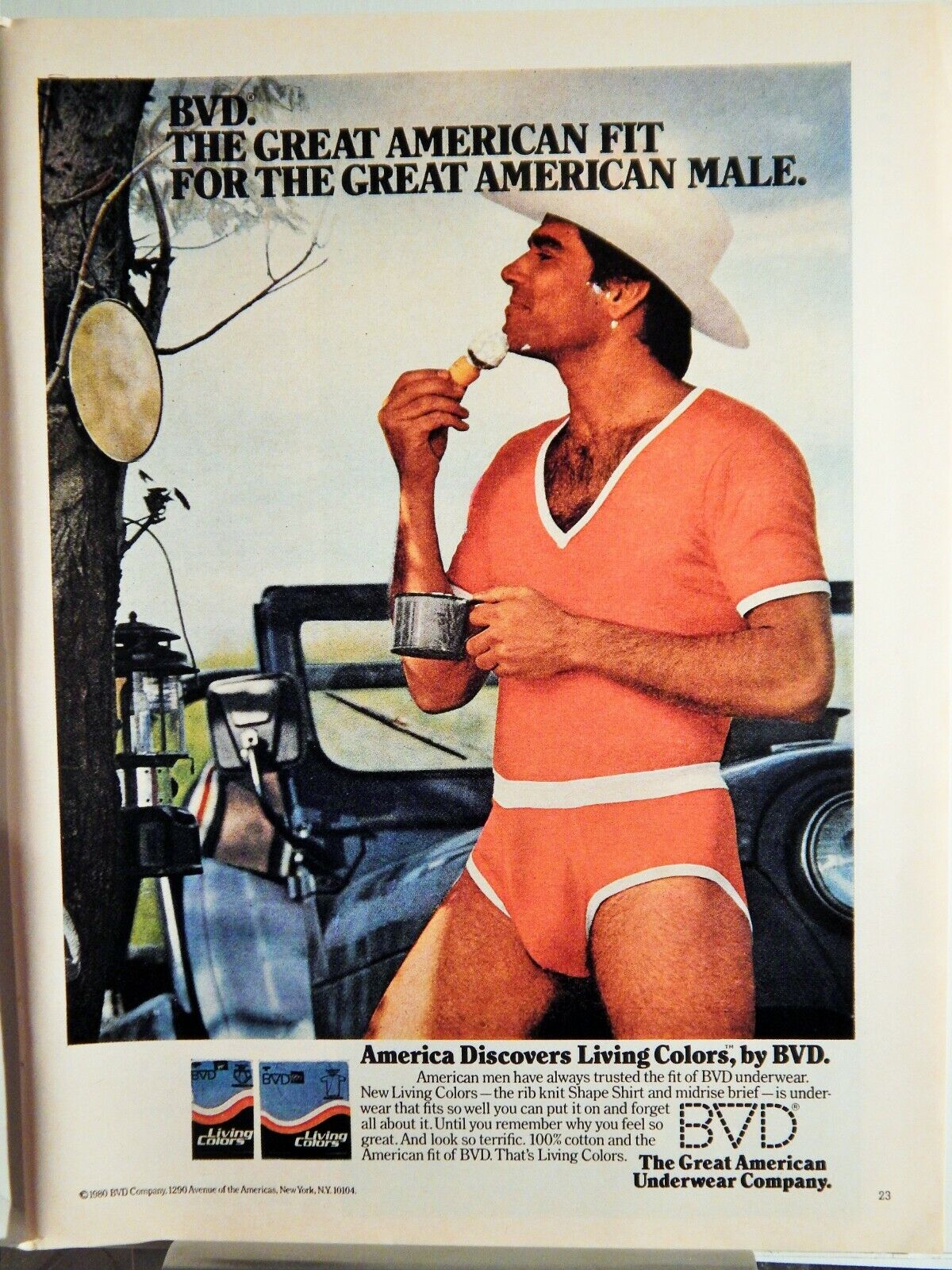 BVD MEN'S BRIEFS / BARTON & GUESTIER BEAUJOLAIS WINE ORIG VTG 1980 Photo Poster painting AD,