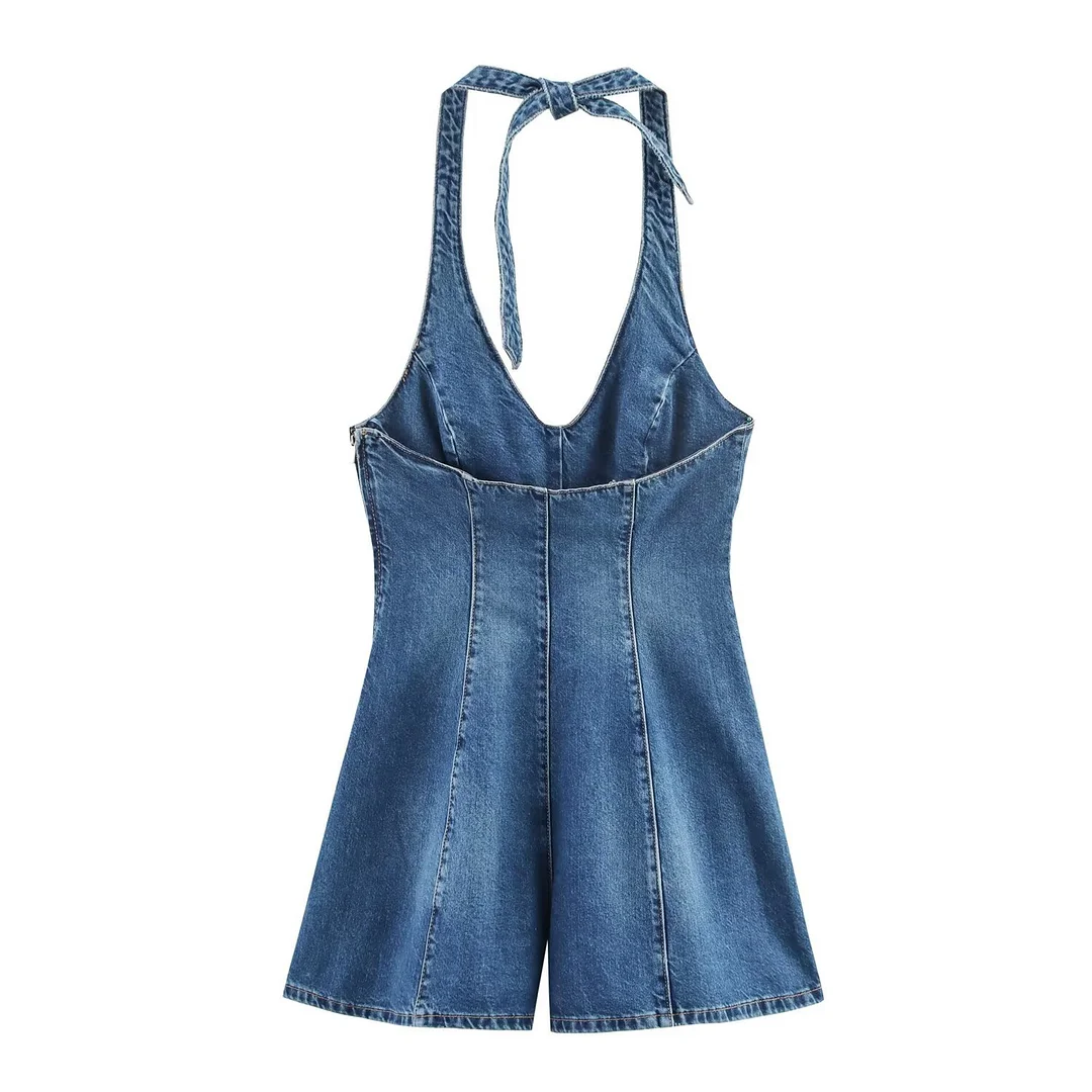 Nigikala Nigikala Strap Trousers Shorts Women 2025 Summer Hanging Neck Denim Jumpsuit 4365084