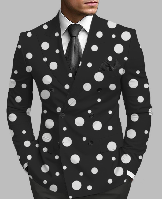 Business Peaked Lapel Double Breasted Polka Dots Blazer