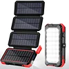 Solar Powered Portable Phone Charger. Battery Pack for Any Smartphone with Four Built In Cables, 1 each Compatible with iPhone, Android, MicroUSB, USB-C Plus Wireless for QI Enabled Devices