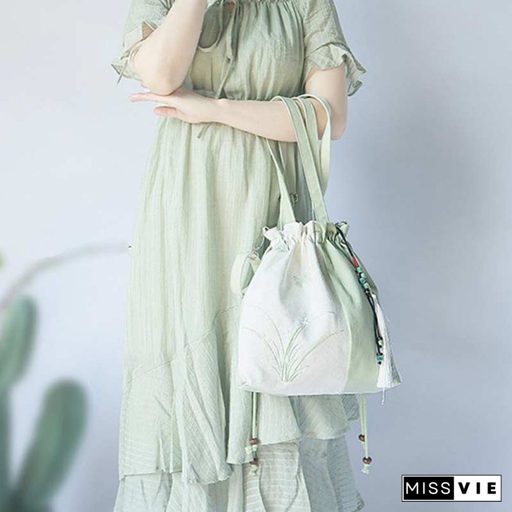 Vintage Flower Embroidery Colorblock Crossbody Bag