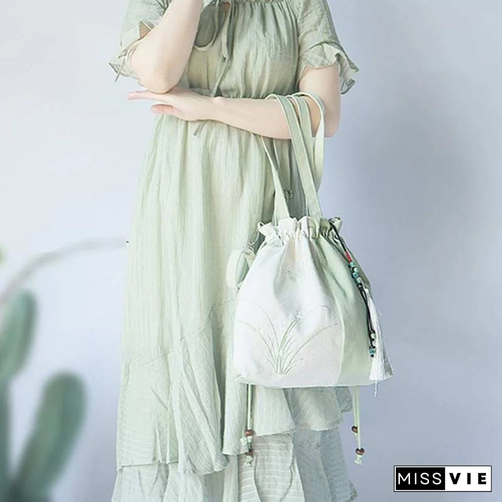 Vintage Flower Embroidery Colorblock Crossbody Bag