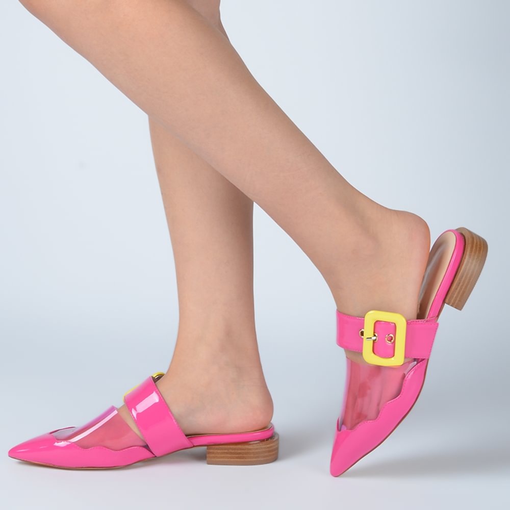 Pink PVC Pointed Toe Sandals  Leather Clear Flats