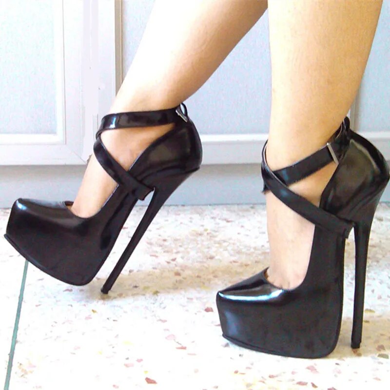 VCSHOES 7.87in Heel Height Genuine Leather Pointed Toe Stiletto Heel Platform Pumps High Heels No.y2012