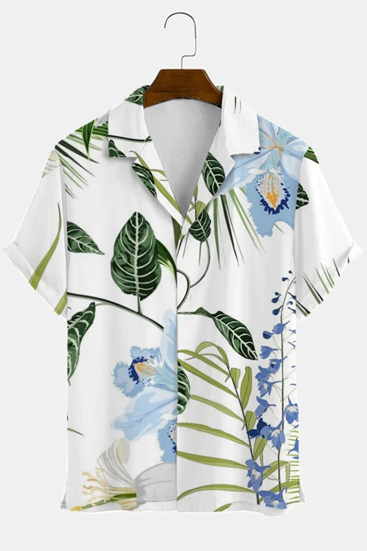 Fresh Green Plant Print Short-Sleeved Shirt