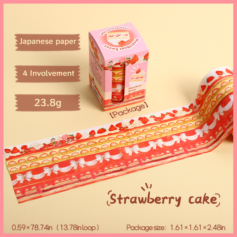 Washi Tape - 4 Roll/set Heart-sweet Combination Series Cute Fruit Cake Landscape 