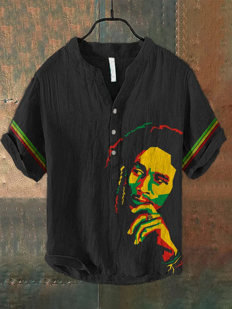 Reggae Printed Casual Cozy Cotton Linen Shirt
