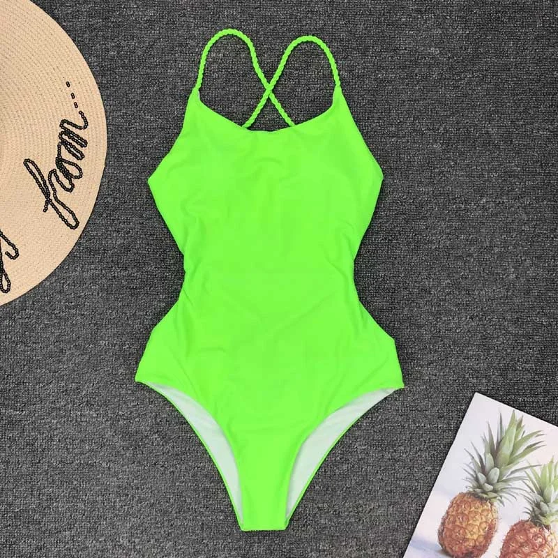 women Swimwear 2020 Sexy high cut one piece swimsuit Backless swim suit thong Bathing suit female Monokini 2748